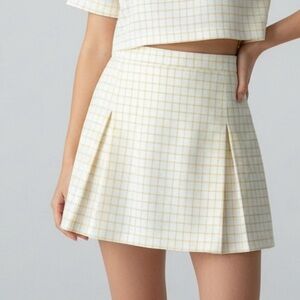 CYCLE | Vintage Yellow Plaid Pleated Mini Skirt Sz L